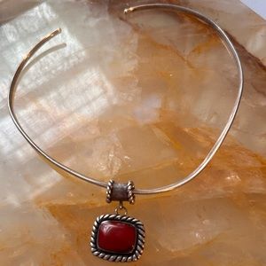 Red Turquoise Flat Pendant 925 Signed Sterling Texaco Necklace